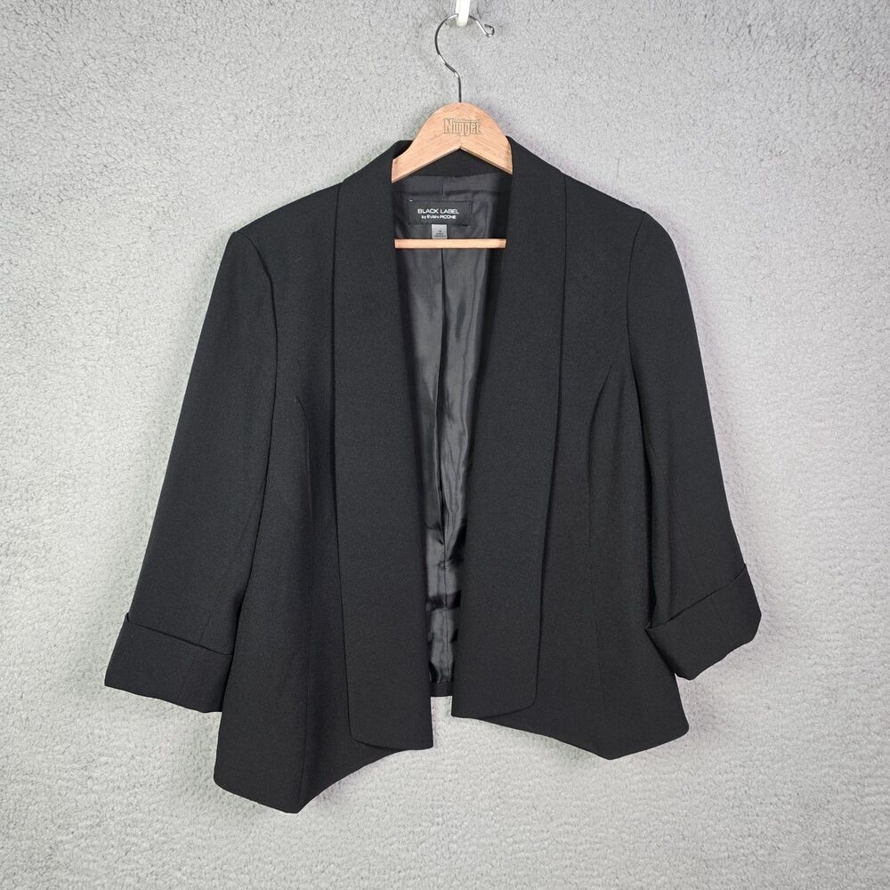 Black Label by Evan Picone Black Blazer Size 14 Career Open Front
